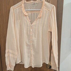 Faherty Light Peach Button-Down Blouse